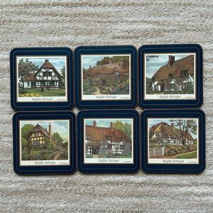 Pimpernel Coasters English Cottages Set of 6 Cork Backed Barware Vintage
